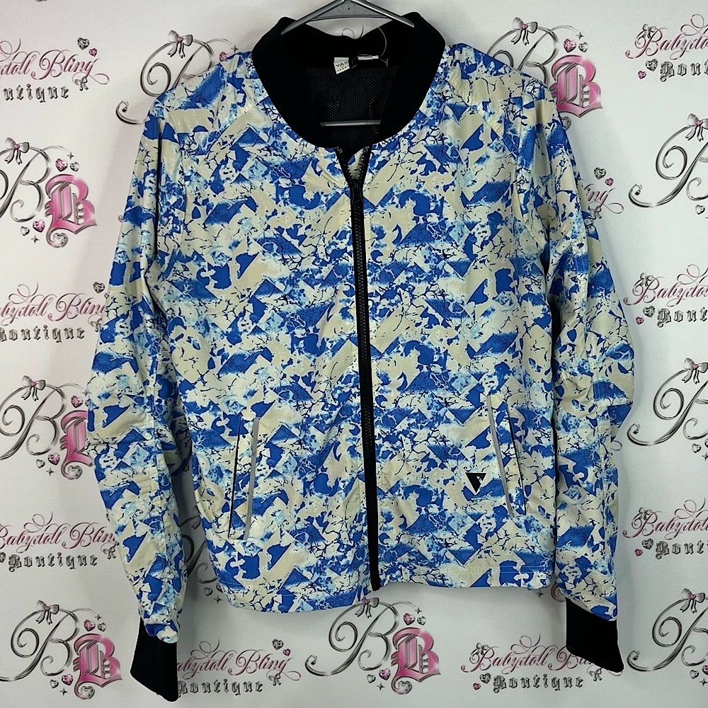 Yas sport zip up water color Vibrant Blue and White Women's Bomber Jacket
